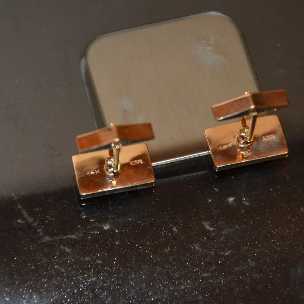 RARE DESIGNER VINTAGE GUMPS GREEN JADE JADEITE LAPIS LAZULI 14K GOLD CUFFLINKS